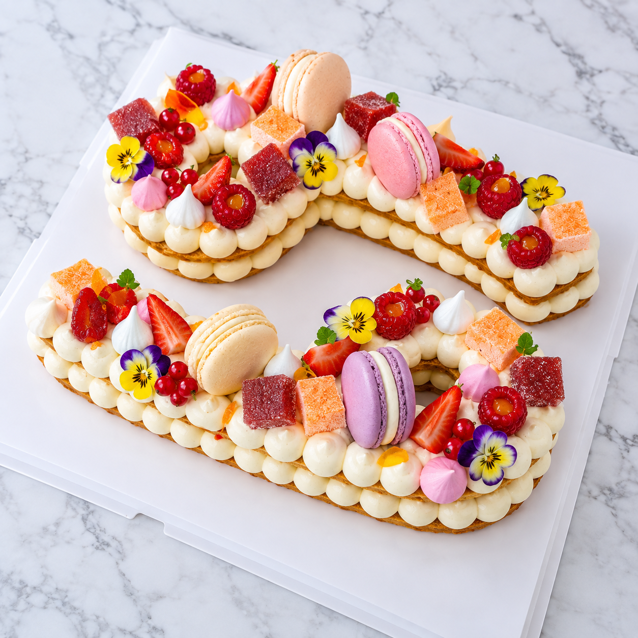 Gâteau en forme de signe astrologique cancer décoré de crème et de gourmandises
